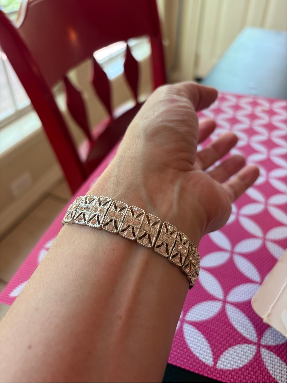 Sterling Silver Tone Crystal Link Bracelet - vintage. Beautiful! - Picture 2 of 5